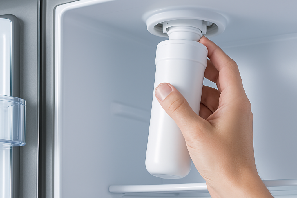 Replacing a GE refrigerator water filter inside the fridge compartment
