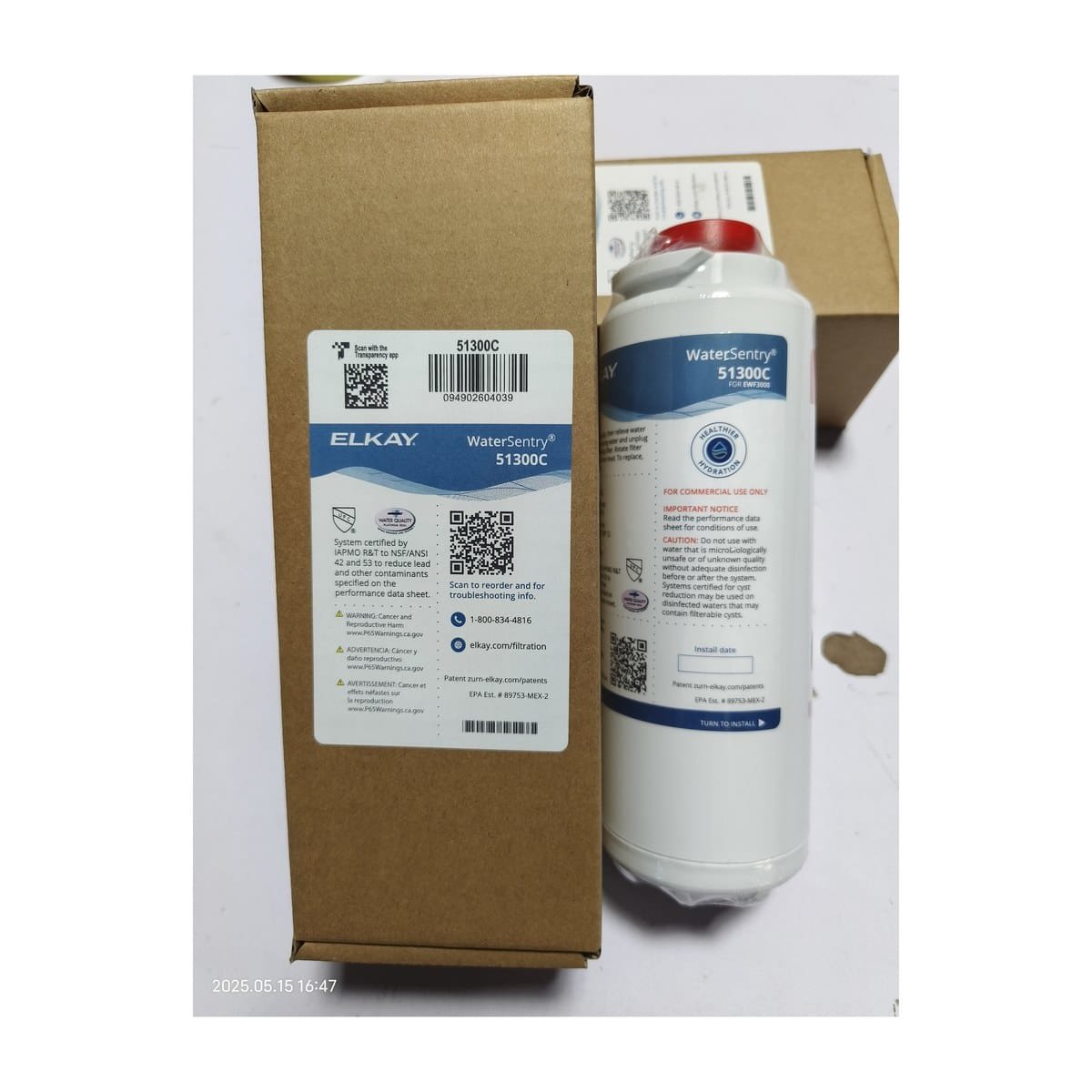 Elkay 51300C replacement filter in its Elkay box